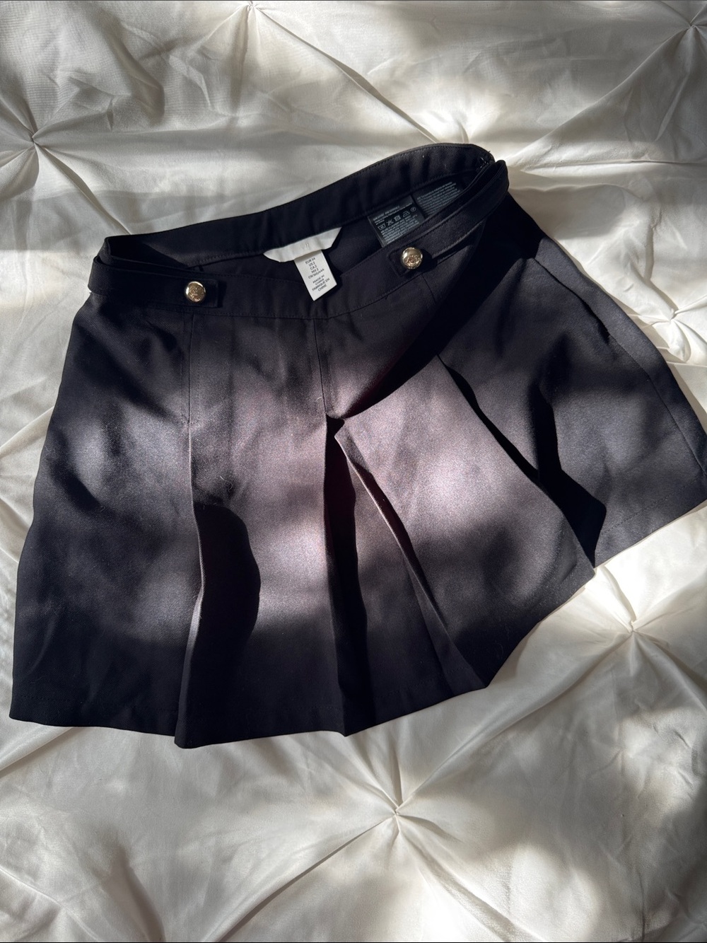 H&M Black Pleated Mini skort with Gold Accent Buttons